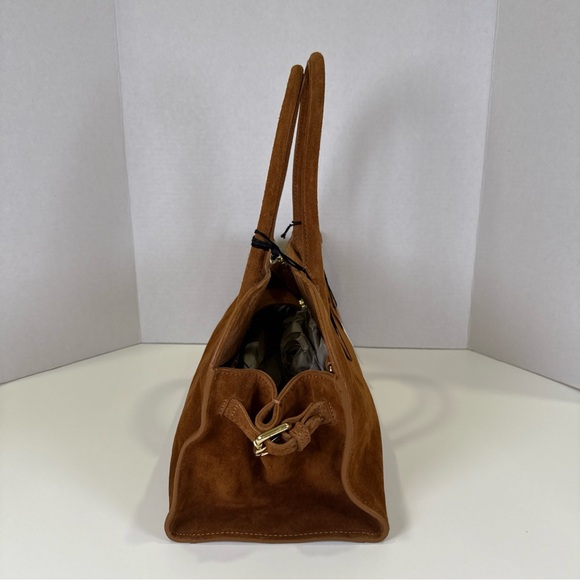 Claudia Firenze 2 Handle Suede Carmel Color Handbag Purse  Made In Italy NWT - Picture 4 of 16